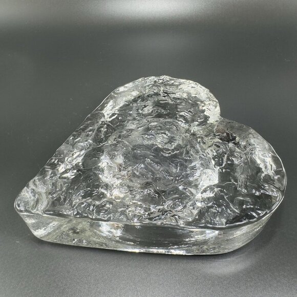 Mid Century Clear Heart Shaped Ashtray Dish Bowl Heavy Thick Textured Glass VTG - Picture 11 of 13